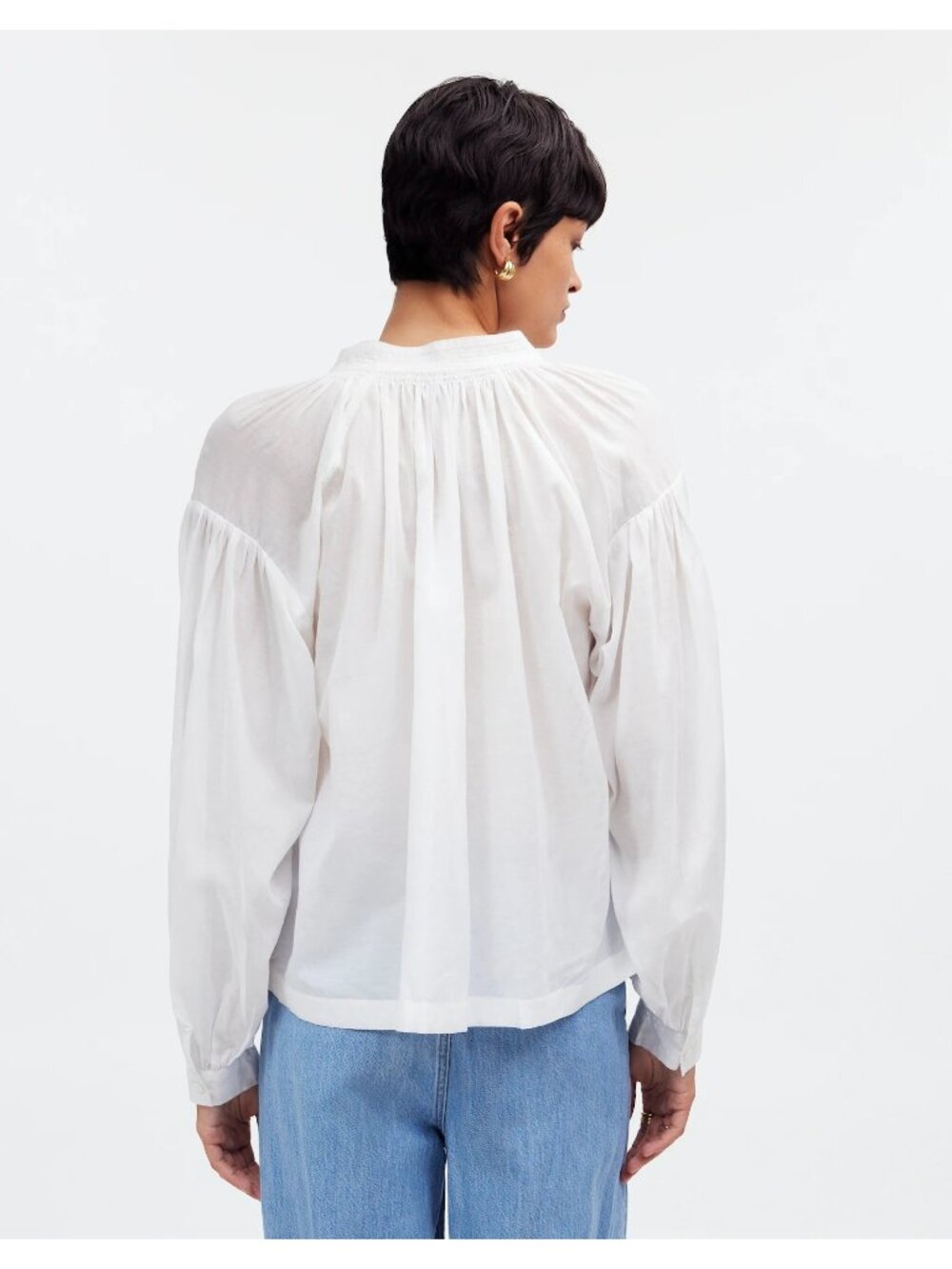 Madewell Shirred Long-Sleeve Top Women's XS Eyelet White Boho Lightweight Blouse - Picture 8 of 16